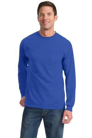 Port & Company Tall Long Sleeve Essential T-Shirt with Pocket. PC61LSPT Ash