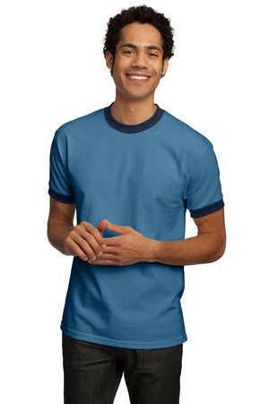 Port & Company - Ringer T-Shirt.  PC61R Carolina Blue/Navy