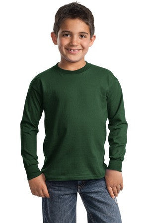 Port & Company - Youth Long Sleeve Essential T-Shirt. PC61YLS Dark green
