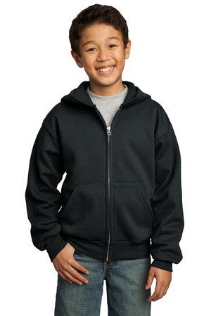 Port & Company - Youth Full-Zip Hooded Sweatshirt.  PC90YZH Jet black