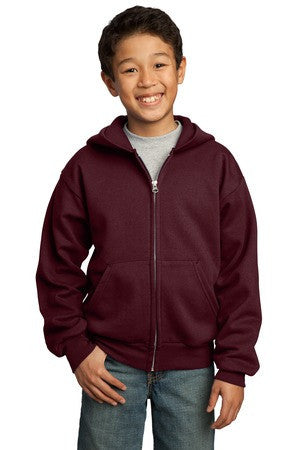 Port & Company - Youth Full-Zip Hooded Sweatshirt.  PC90YZH Maroon