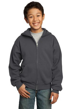 Port & Company - Youth Full-Zip Hooded Sweatshirt.  PC90YZH Charcoal