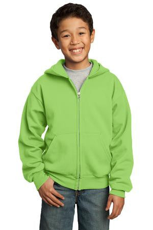Port & Company - Youth Full-Zip Hooded Sweatshirt.  PC90YZH Lime