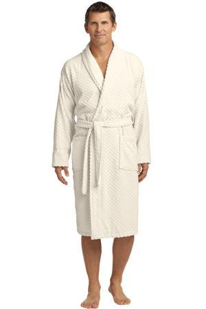 Port Authority Checkered Terry Shawl Collar Robe. R103 Ivory