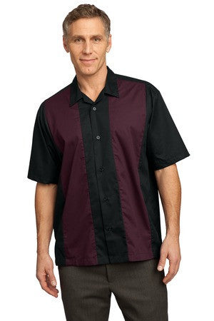 Port Authority Retro Camp Shirt.  S300 Black/burgundy