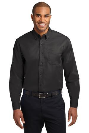 Port Authority Extended Size Long Sleeve Easy Care Shirt.   S608ES Black/ Light Stone