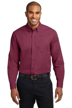 Port Authority Extended Size Long Sleeve Easy Care Shirt.   S608ES Burgundy/Light Stone