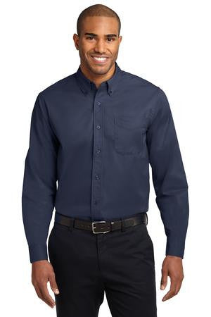 Port Authority Extended Size Long Sleeve Easy Care Shirt.   S608ES Navy/Light Stone