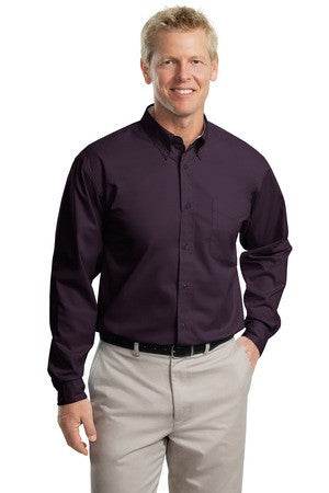 Port Authority Extended Size Long Sleeve Easy Care Shirt.   S608ES Eggplant/Light Stone