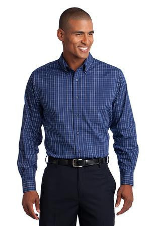 Port Authority Tattersall Easy Care Shirt. S642 Navy/white