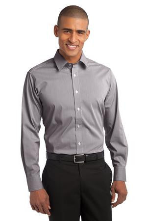 Port Authority Fine Stripe Stretch Poplin Shirt. S647 Aubergine Purple/ White