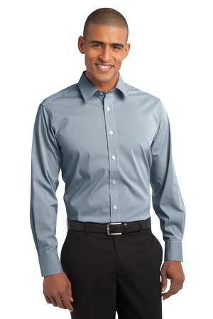 Port Authority Fine Stripe Stretch Poplin Shirt. S647 Moonlight Blue/ White
