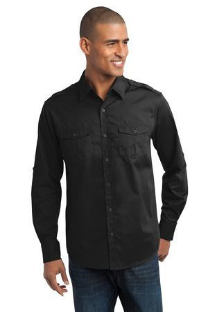 Port Authority Stain-Resistant Roll Sleeve Twill Shirt. S649 Black