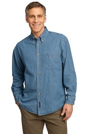 Port & Company - Long Sleeve Value Denim Shirt. SP10 Faded Blue*