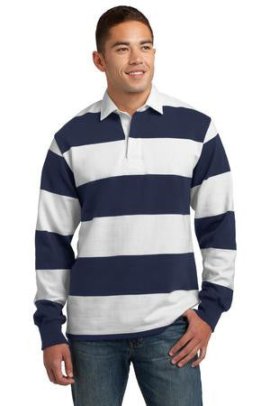 Sport-Tek Long Sleeve Rugby Polo. ST300 True navy/ white