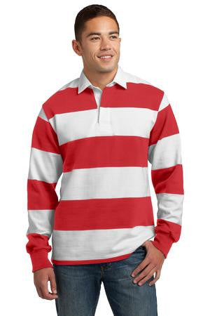 Sport-Tek Long Sleeve Rugby Polo. ST300 True red/ white
