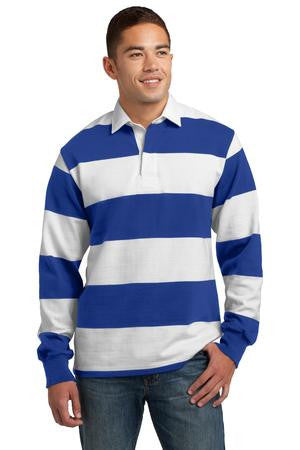 Sport-Tek Long Sleeve Rugby Polo. ST300 True royal/ white