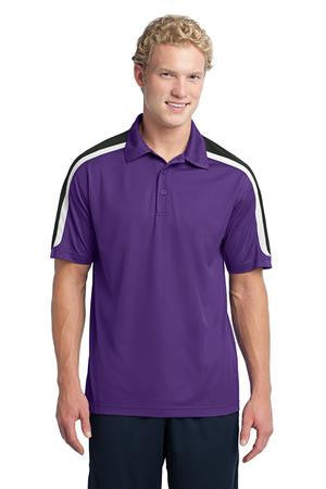 Sport-Tek Tricolor Shoulder Micropique Sport-Wick Polo. ST658 Purple/black/white