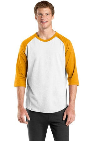 Sport-Tek Colorblock Raglan Jersey.  T200 White/gold