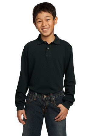 Port Authority Youth Long Sleeve Pique Knit Polo.  Y320 Black