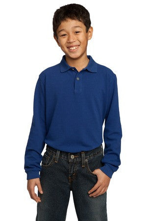 Port Authority Youth Long Sleeve Pique Knit Polo.  Y320 Royal