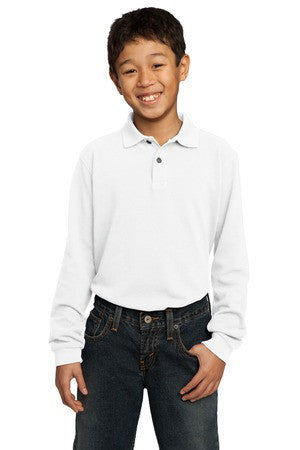 Port Authority Youth Long Sleeve Pique Knit Polo.  Y320 White
