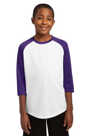Sport-Tek Youth PosiCharge Baseball Jersey. YST205 White/purple