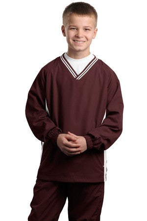 Sport-Tek Youth Tipped V-Neck Raglan Wind Shirt. YST62 Maroon/white