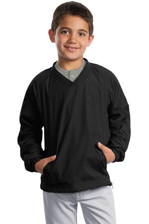 Sport-Tek Youth V-Neck Raglan Wind Shirt. YST72 Black